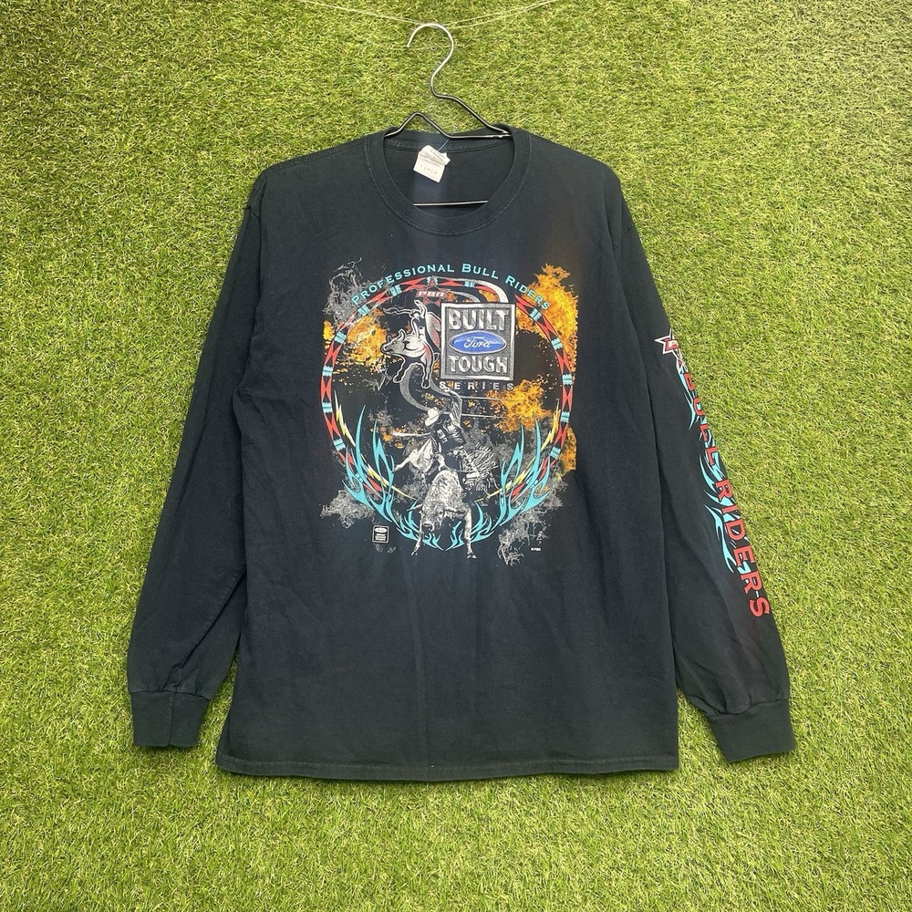 Vintage PBR Shirt Mens Large Black Bringing The Heat Bull Riding Y2K Cowboy Ride